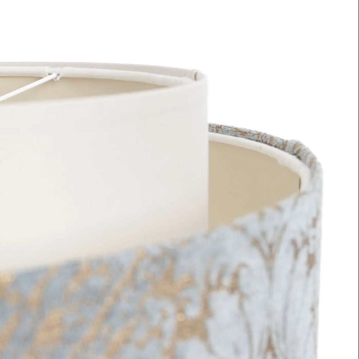 Suspension double cylindre crème et bleu clair à motifs ornementaux