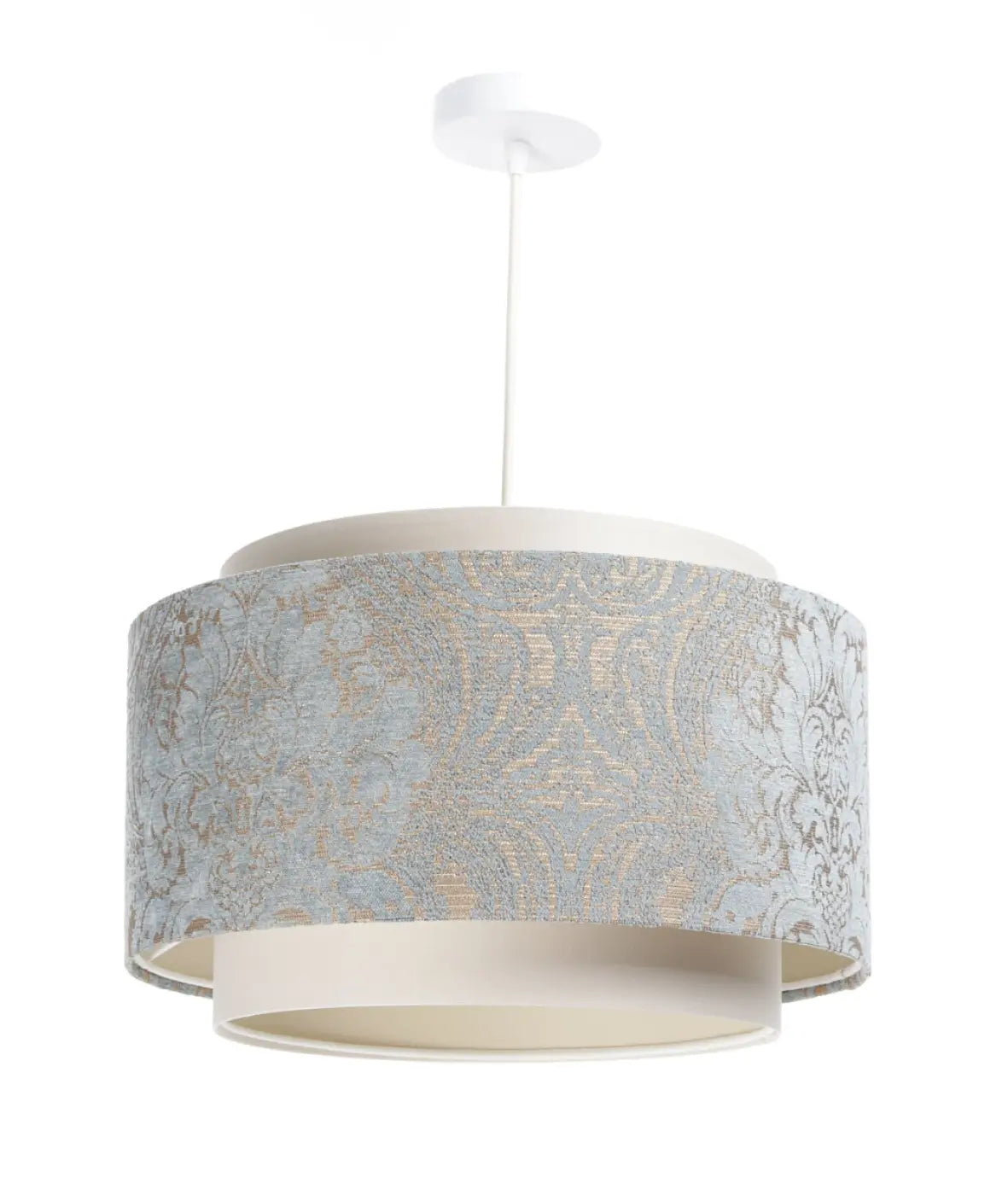 Suspension double cylindre crème et bleu clair à motifs ornementaux