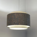 Suspension double cylindre crème et bleu clair à motifs ornementaux