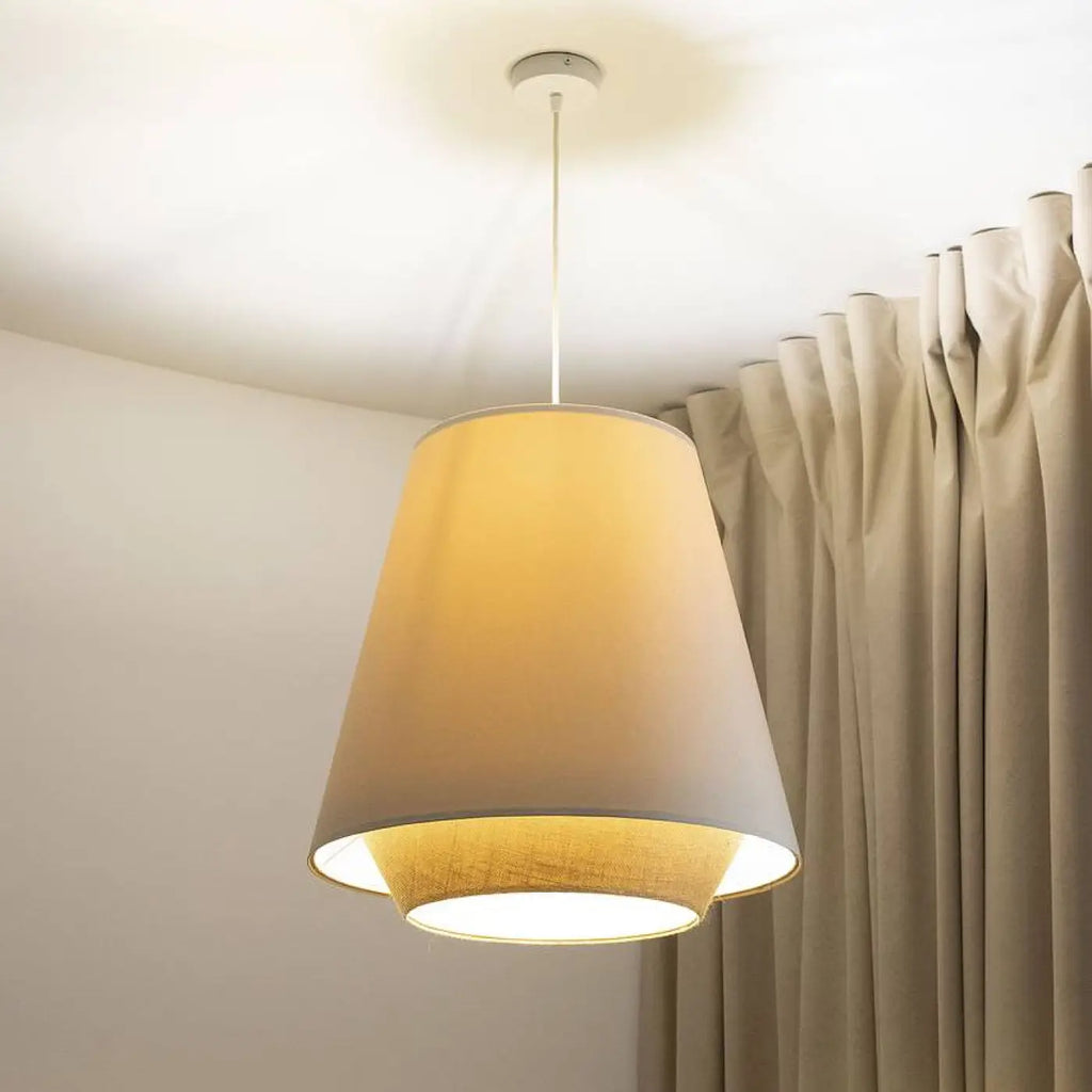 Suspension conique en textile beige et crème
