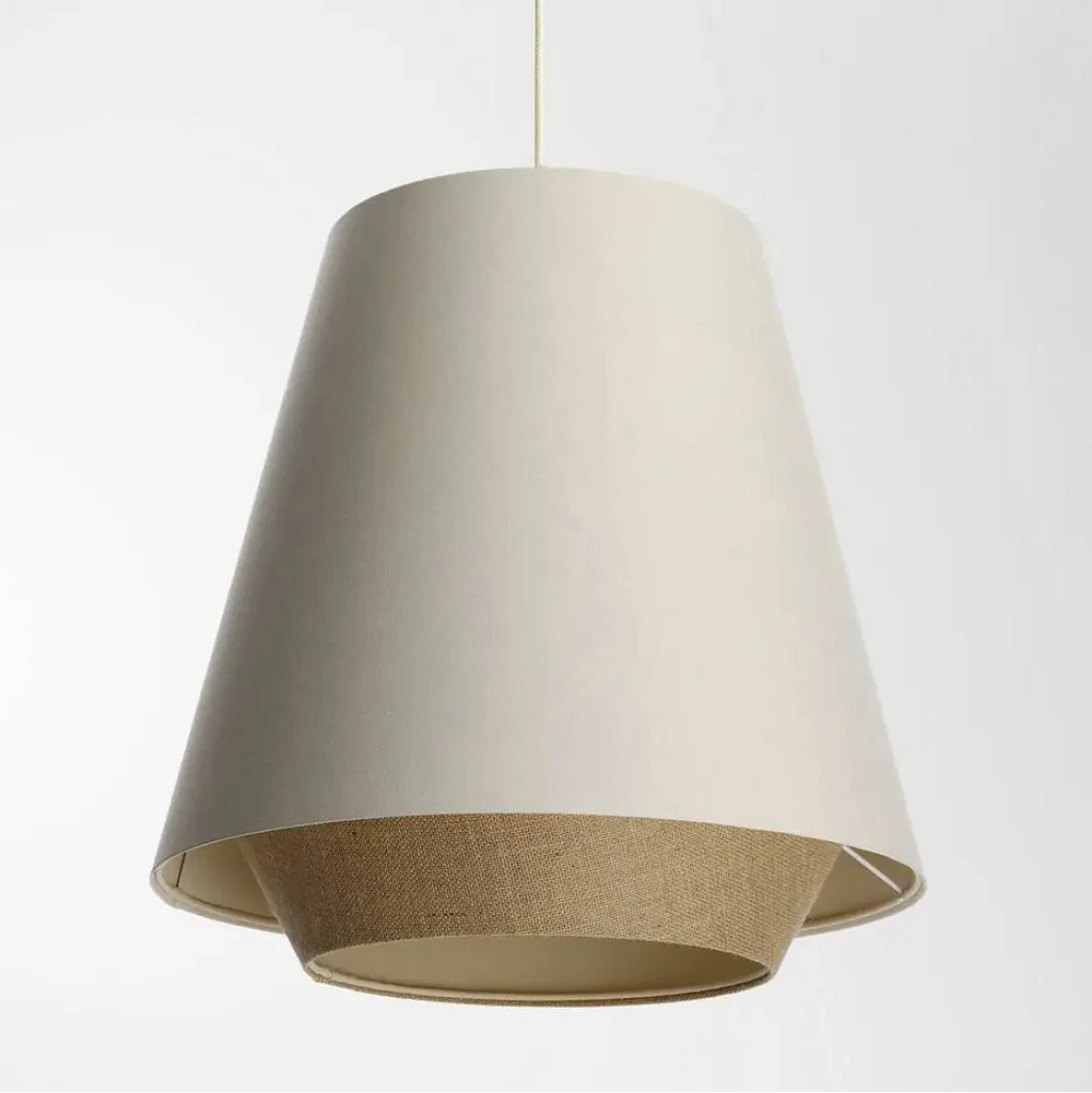 Suspension conique en textile beige et crème