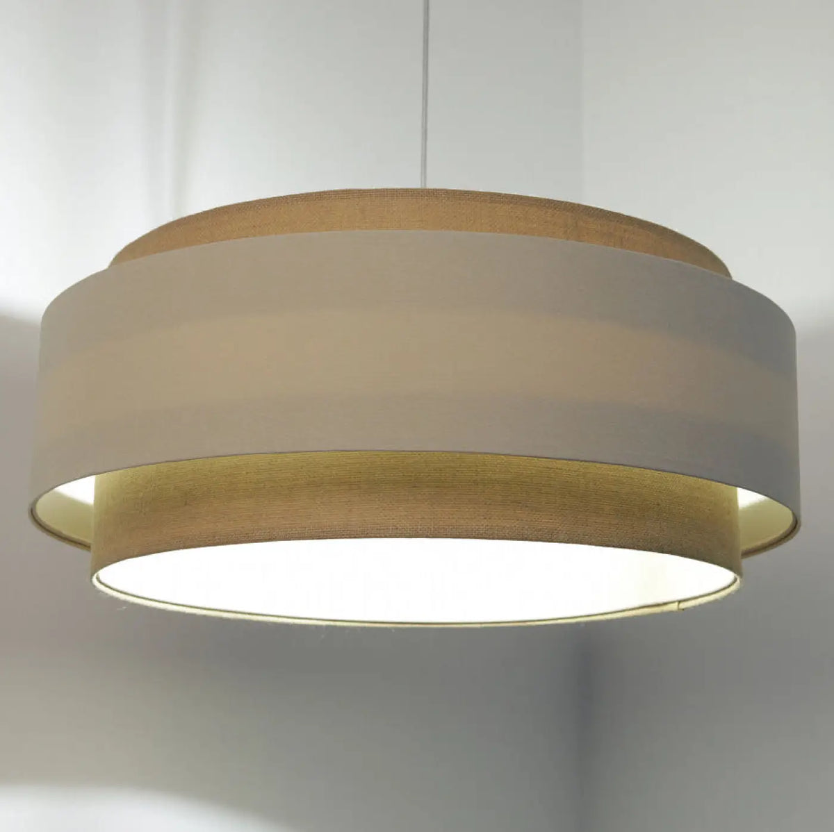 Suspension en tissu beige de 60 cm, abat-jour à plusieurs niveaux
