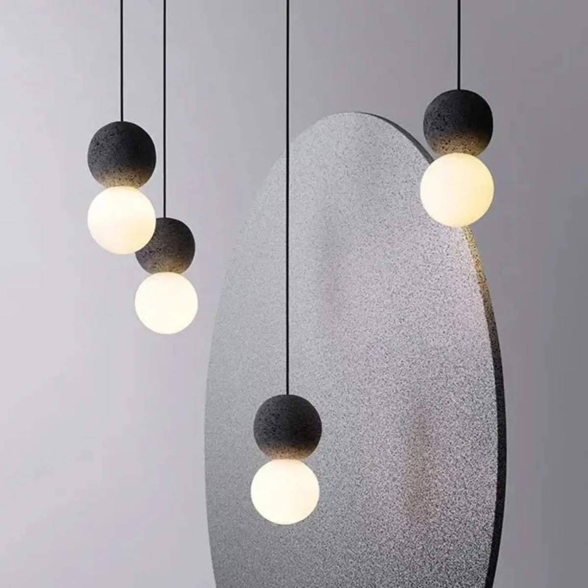 Suspension en béton ronde, quatre coloris, blanc chaud ou froid
