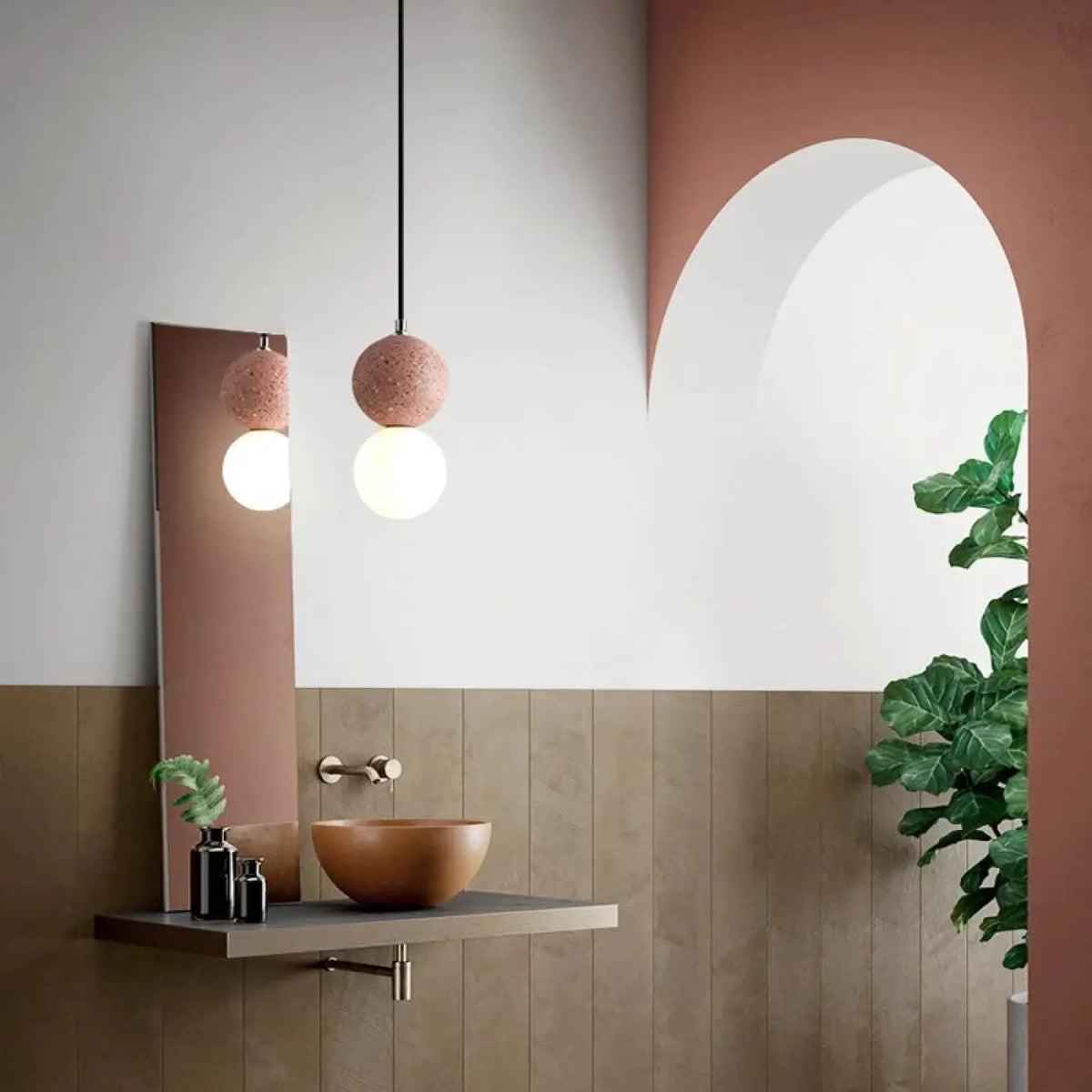 Suspension en béton ronde, quatre coloris, blanc chaud ou froid