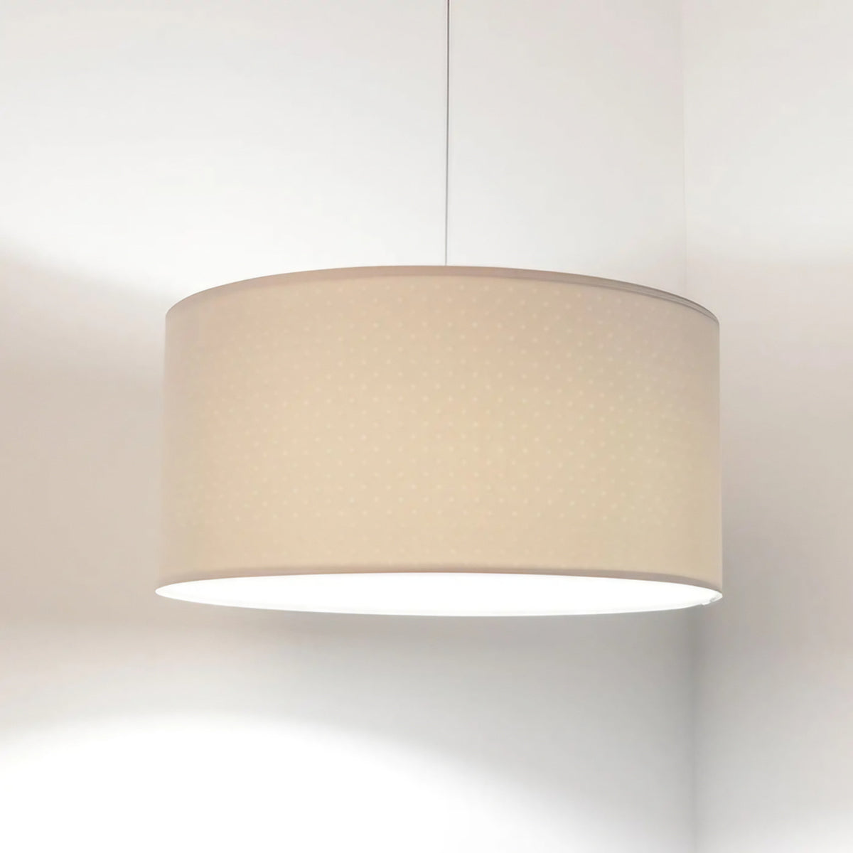 Suspension cylindrique en tissu blanc crème, intérieur blanc
