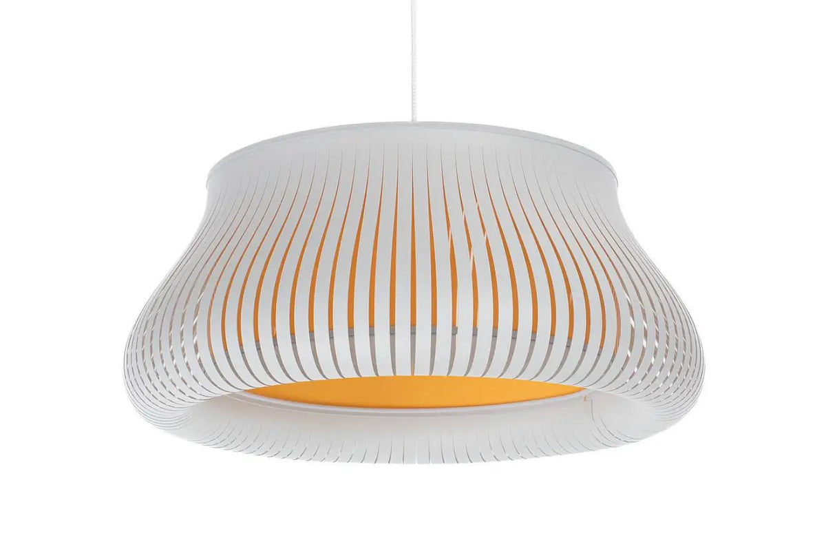 Suspension ajourée blanche et jaune, forme arrondie, tailles S ou M