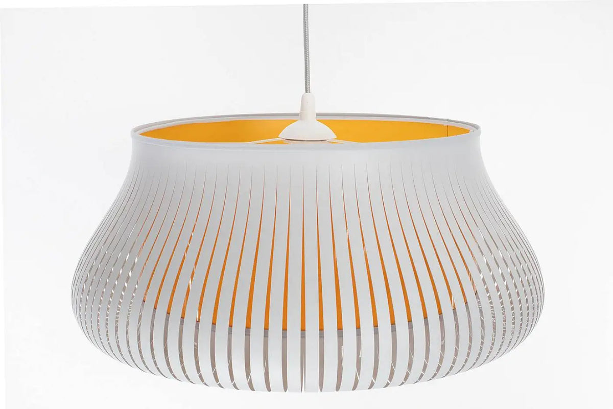 Suspension ajourée blanche et jaune, forme arrondie, tailles S ou M