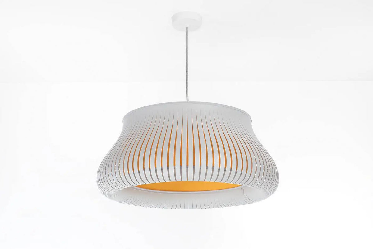 Suspension ajourée blanche et jaune, forme arrondie, tailles S ou M