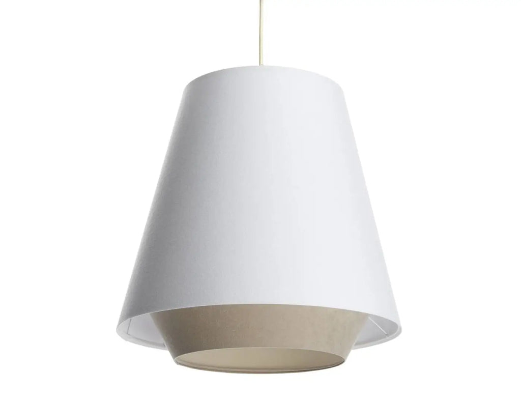 Suspension évasée en tissu blanc et crème, lignes coniques