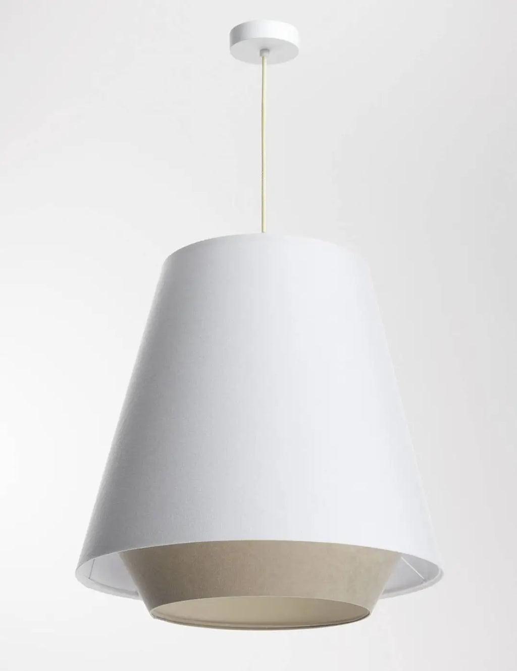 Suspension évasée en tissu blanc et crème, lignes coniques