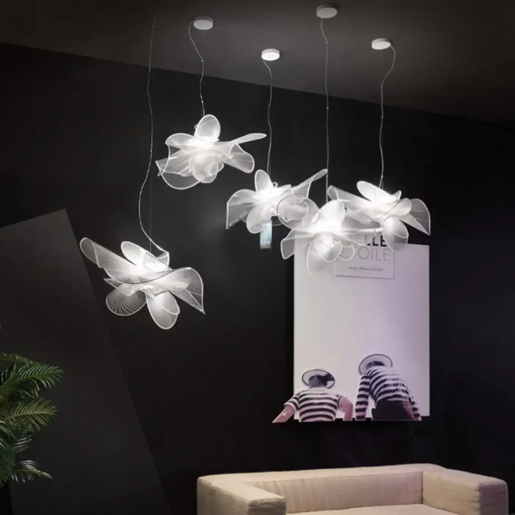 Suspension blanche design pour salon, blanc chaud ou froid