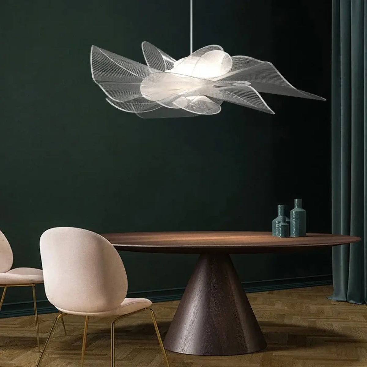 Suspension blanche design pour salon, blanc chaud ou froid