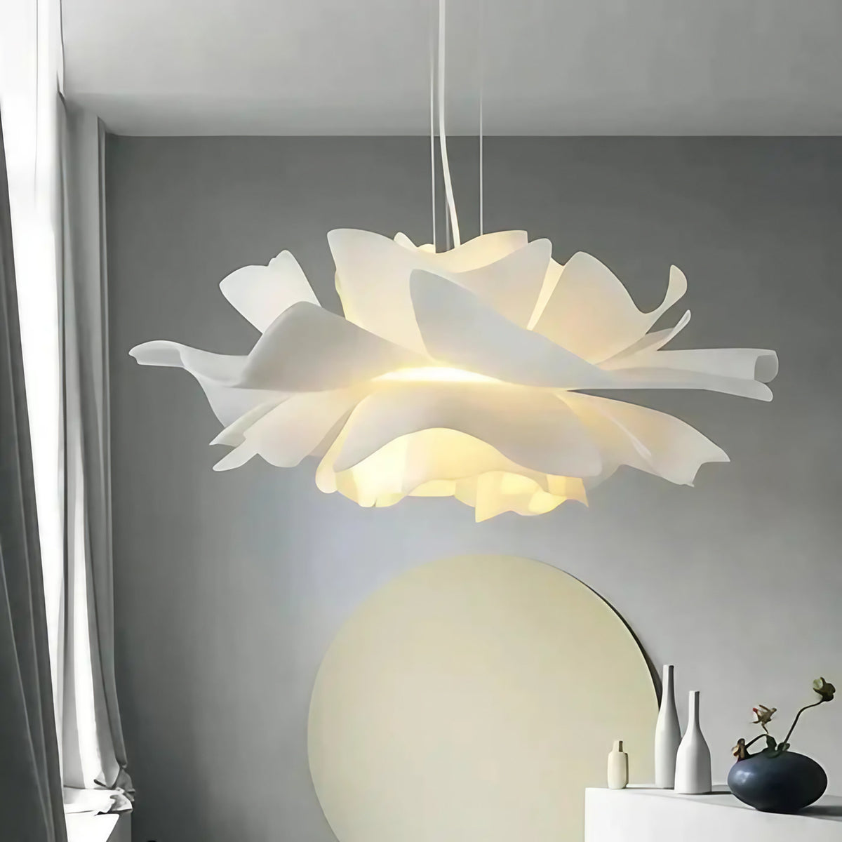 Suspension fleur blanche, tailles S à XL, trois choix de lumière