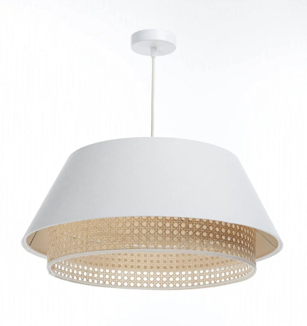 Suspension en tissu blanc et rotin, style naturel