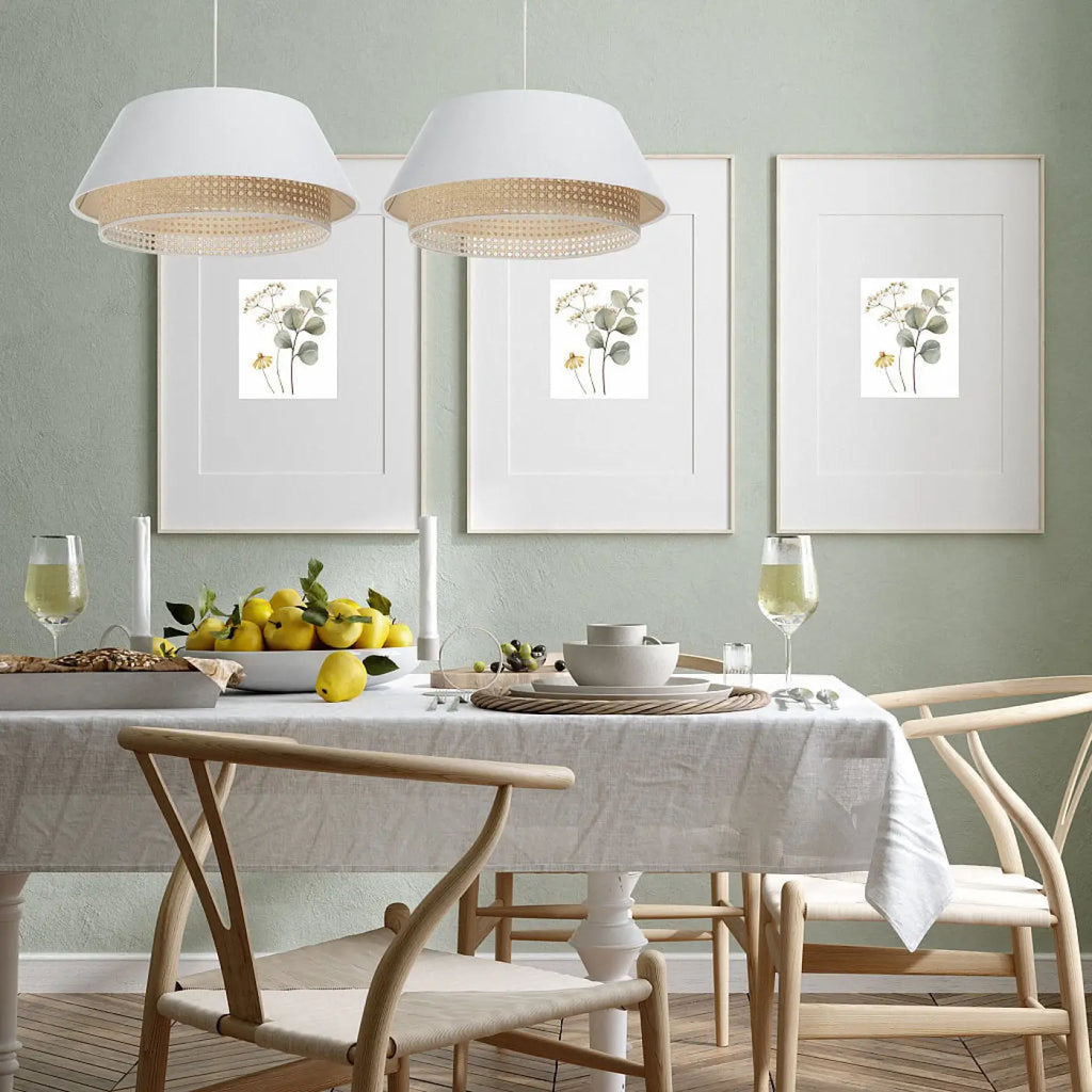 Suspension en tissu blanc et rotin, style naturel