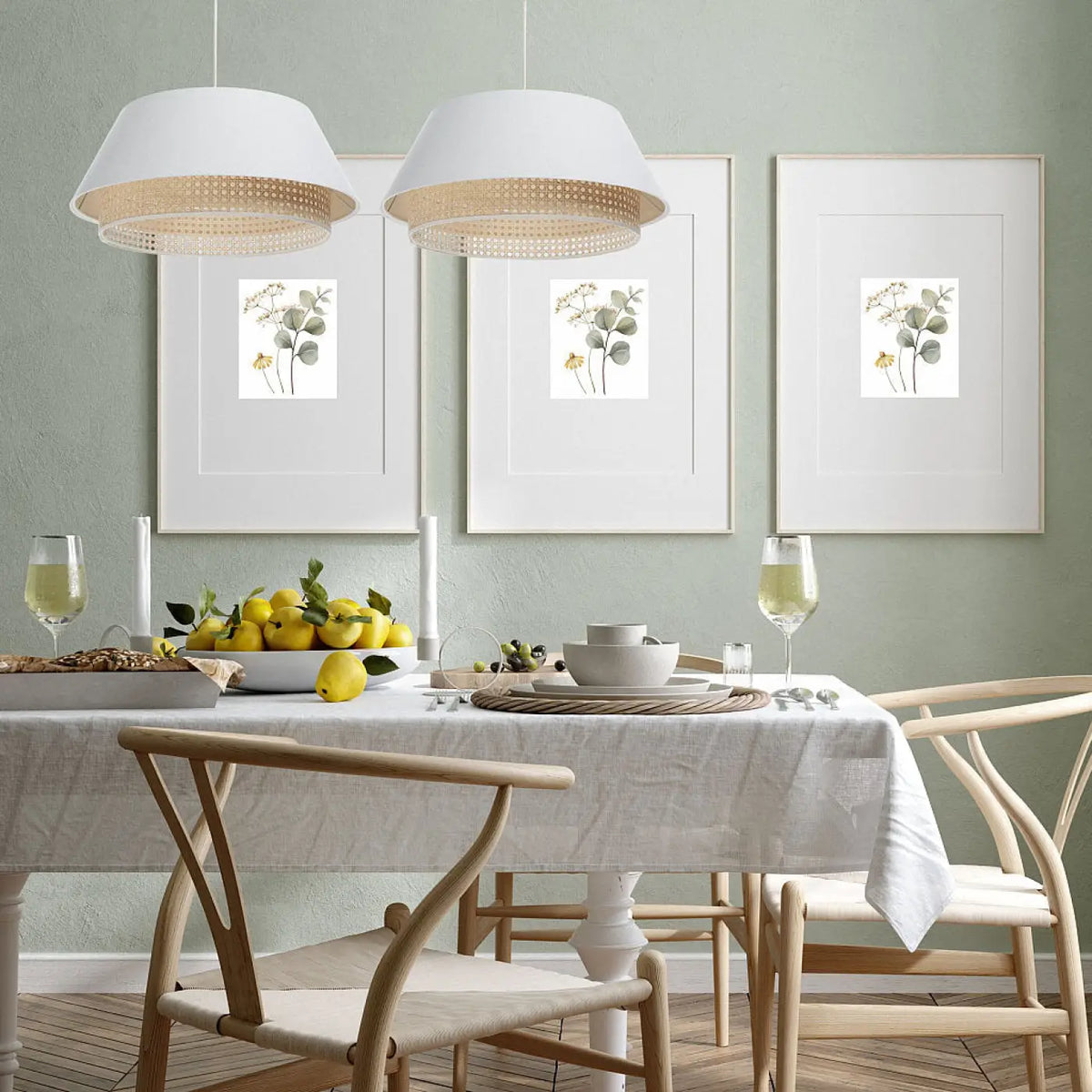 Suspension en tissu blanc et rotin, style naturel