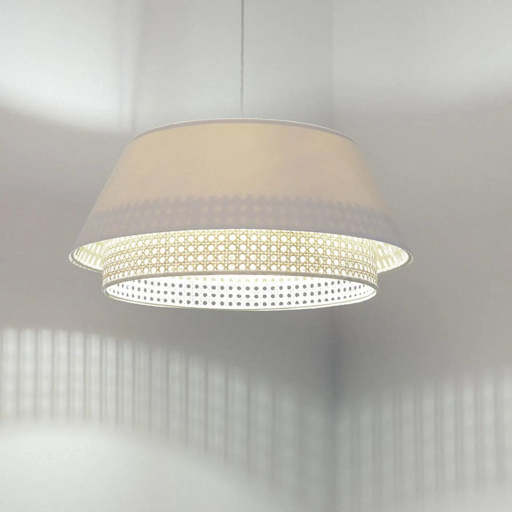 Suspension en tissu blanc et rotin, style naturel