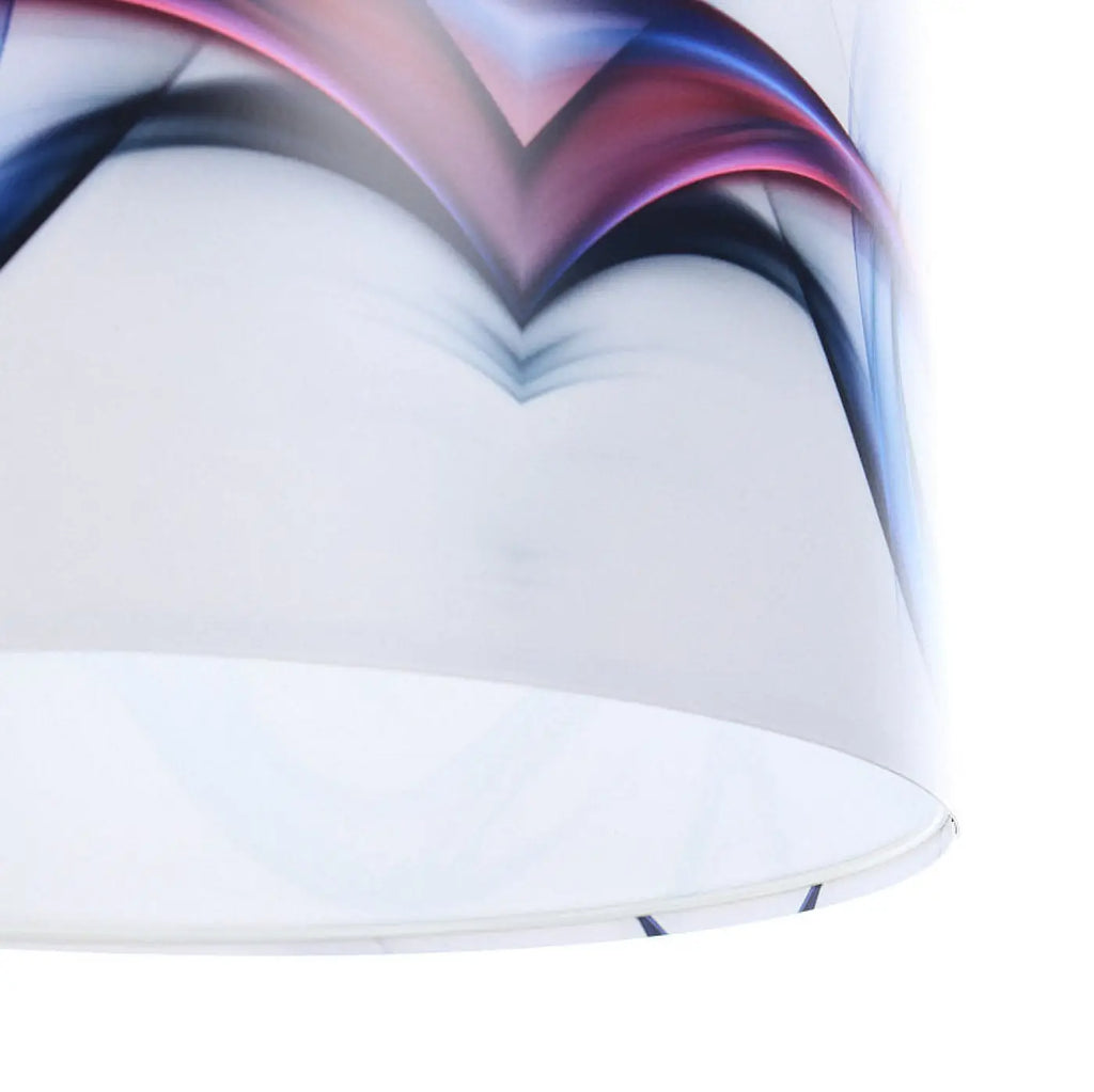 Suspension cylindre blanche à motif abstrait bleu, violet et noir