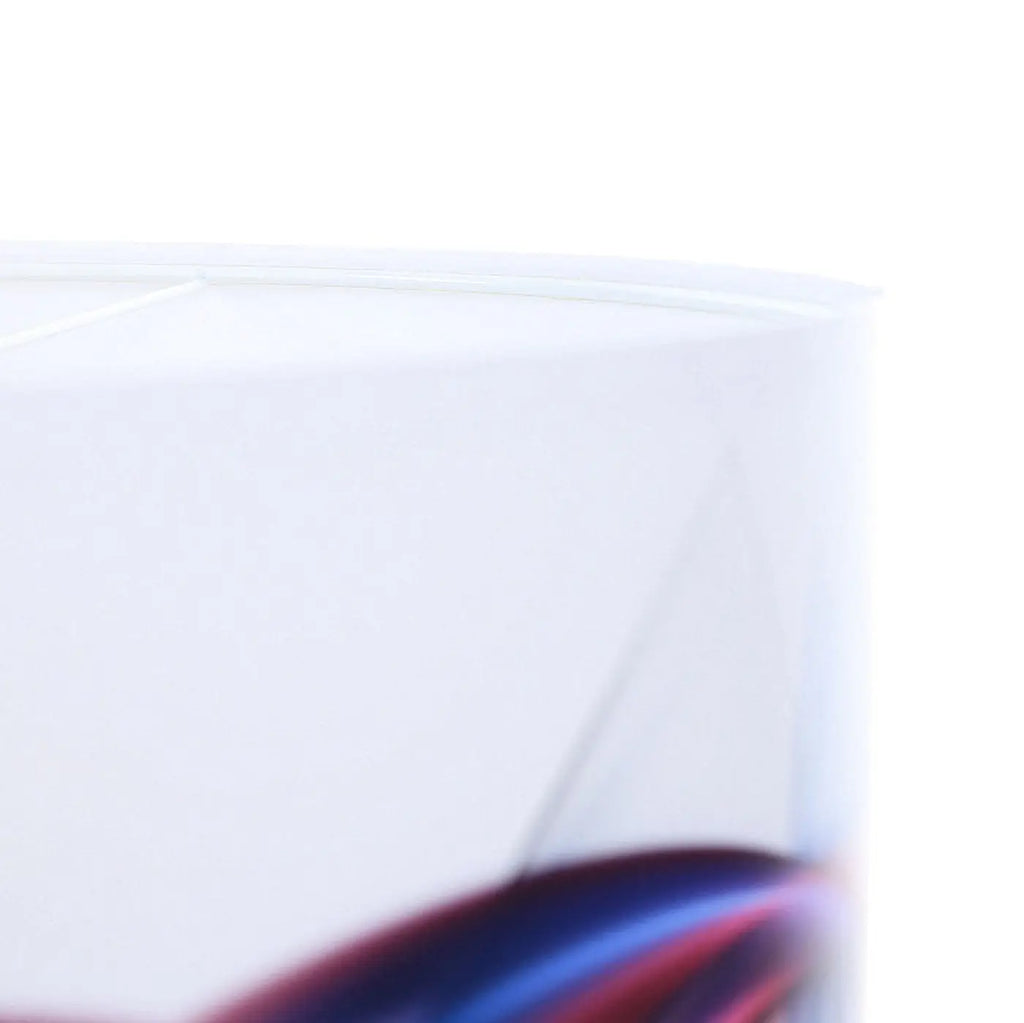 Suspension cylindre blanche à motif abstrait bleu, violet et noir