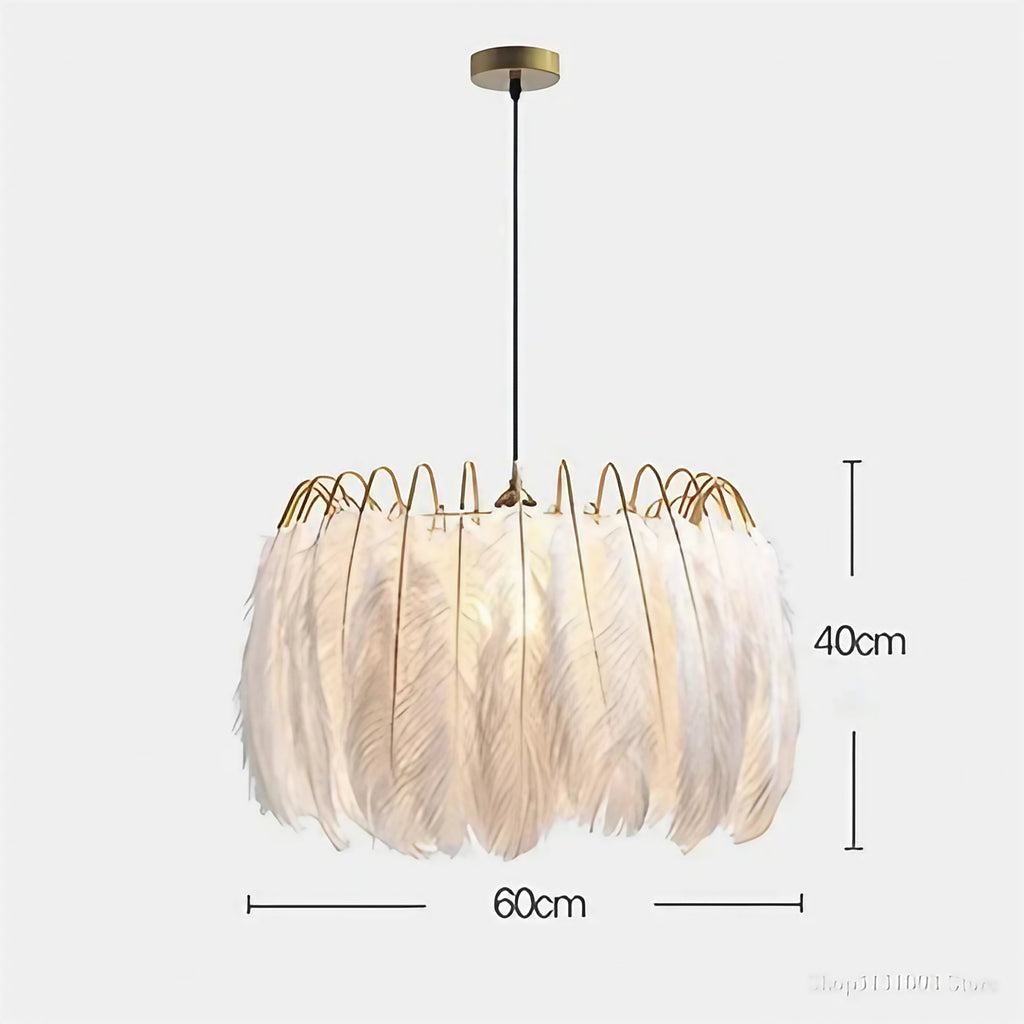 Suspension à plumes blanches de style art déco, S ou M