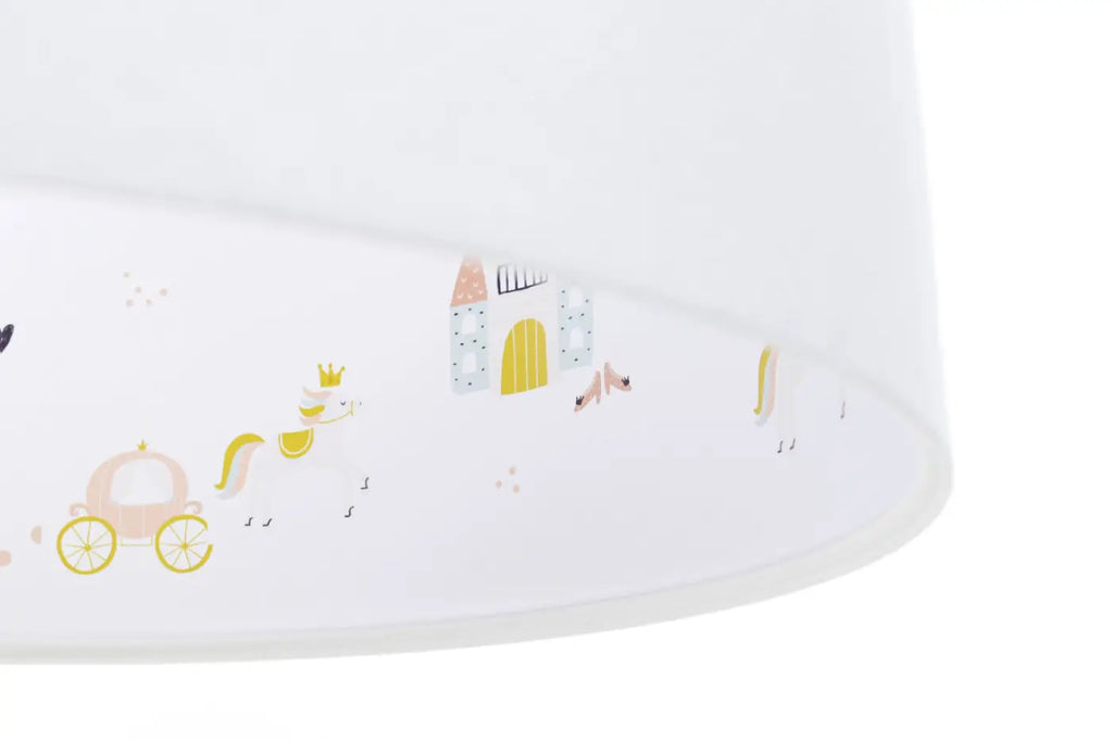 Suspension enfant blanche et rose, châteaux et princesses