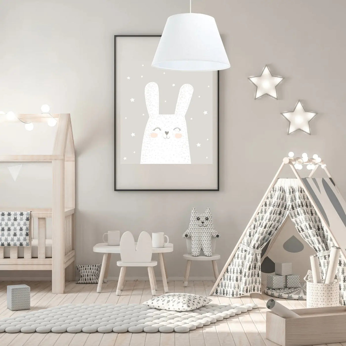 Suspension cloche en tissu blanc, 40 cm, style scandinave