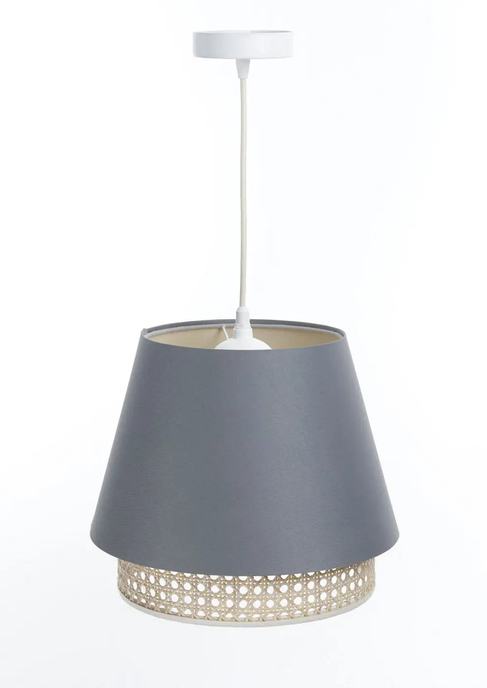 Suspension bleu gris moderne avec abat-jour en rotin