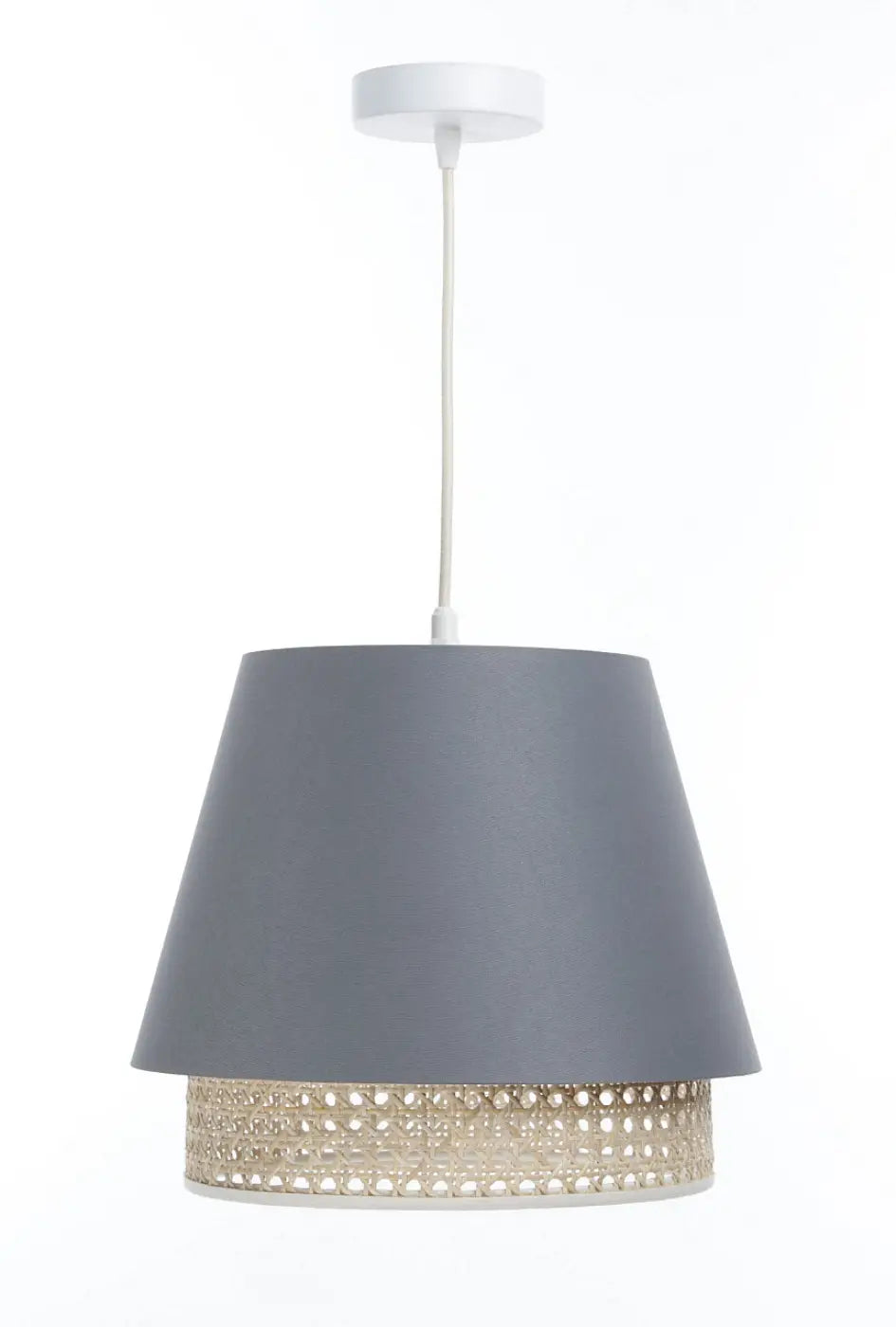 Suspension bleu gris moderne avec abat-jour en rotin