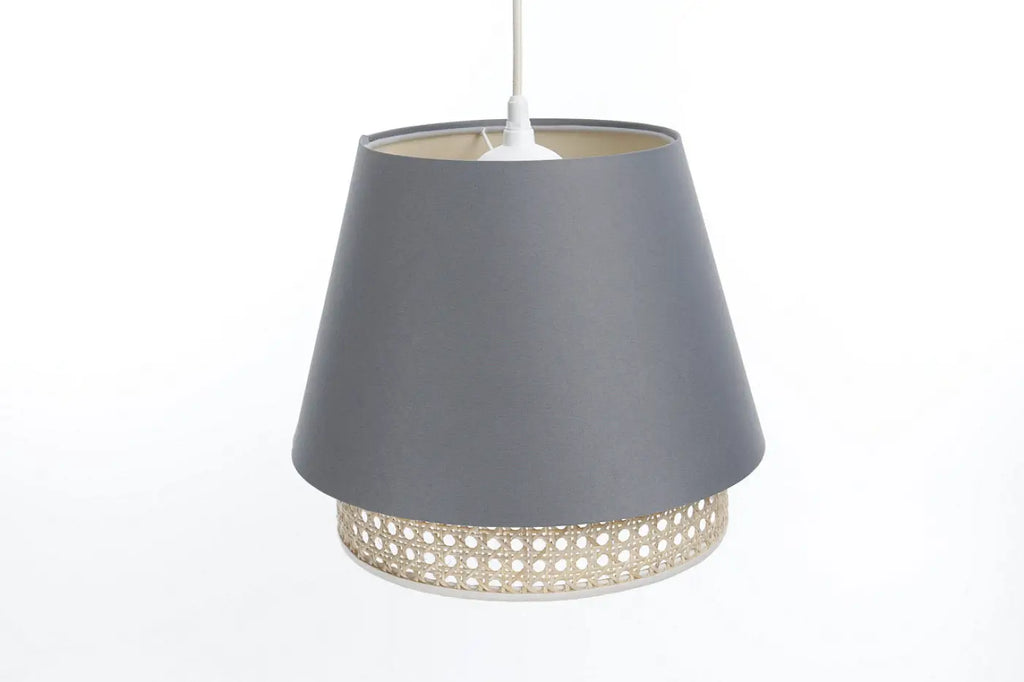 Suspension bleu gris moderne avec abat-jour en rotin