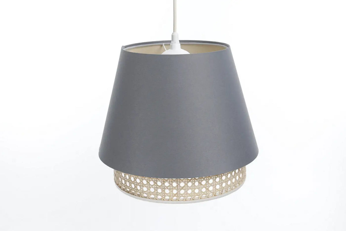 Suspension bleu gris moderne avec abat-jour en rotin