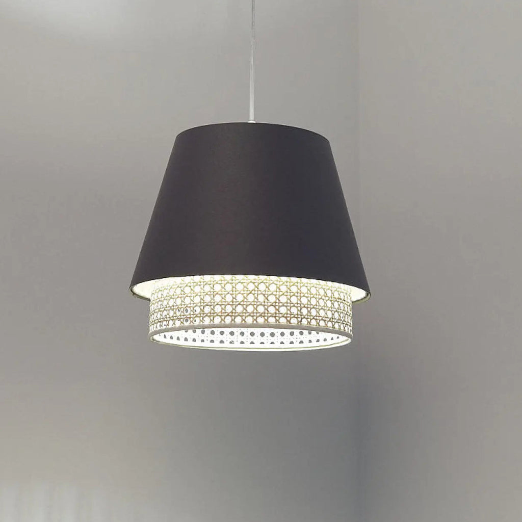 Suspension bleu gris moderne avec abat-jour en rotin