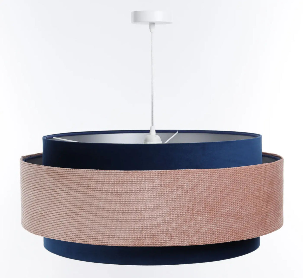 Suspension en tissu bleu marine et rose pâle, touches argentées