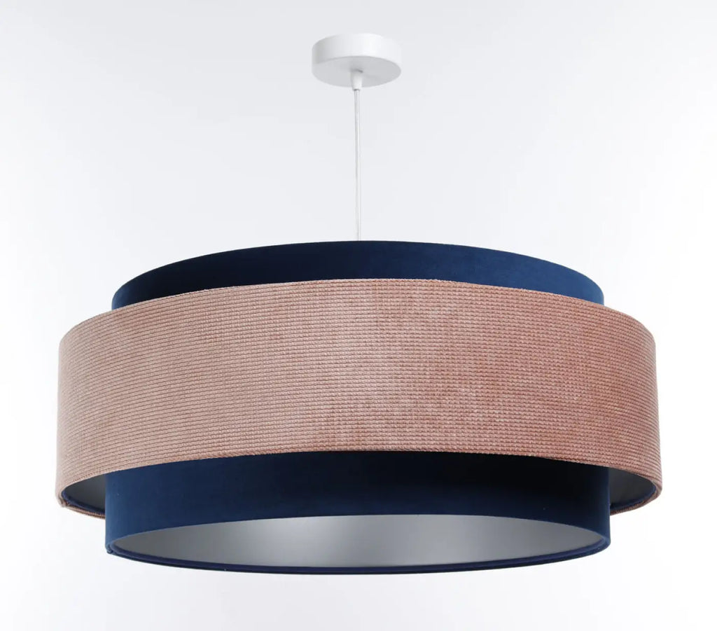 Suspension en tissu bleu marine et rose pâle, touches argentées