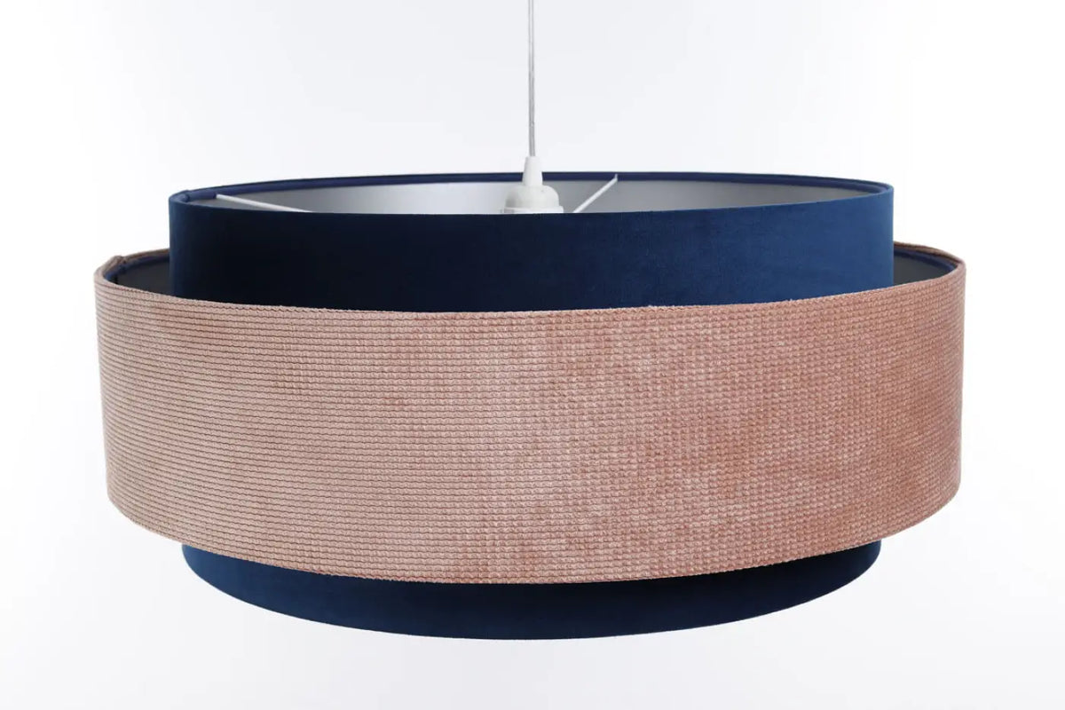 Suspension en tissu bleu marine et rose pâle, touches argentées