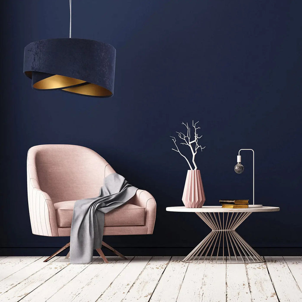 Suspension velours bleu marine, intérieur doré, tailles S et M