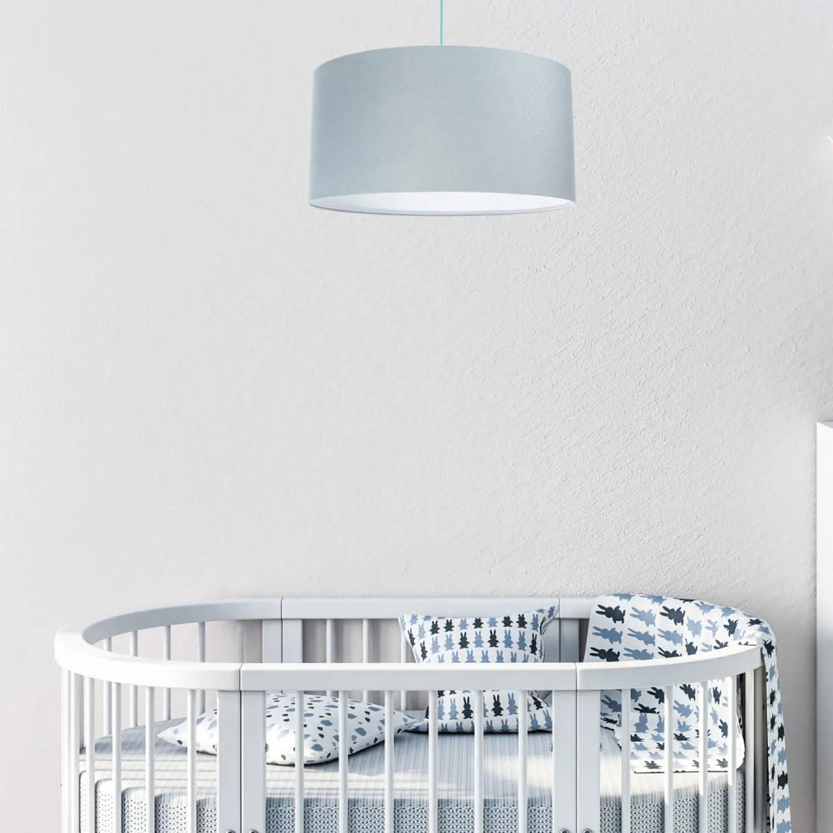 Suspension cylindrique en tissu bleu pastel, intérieur blanc
