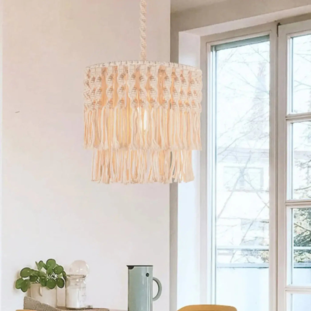 Suspension en macramé écru au style bohème, tailles S, M, L