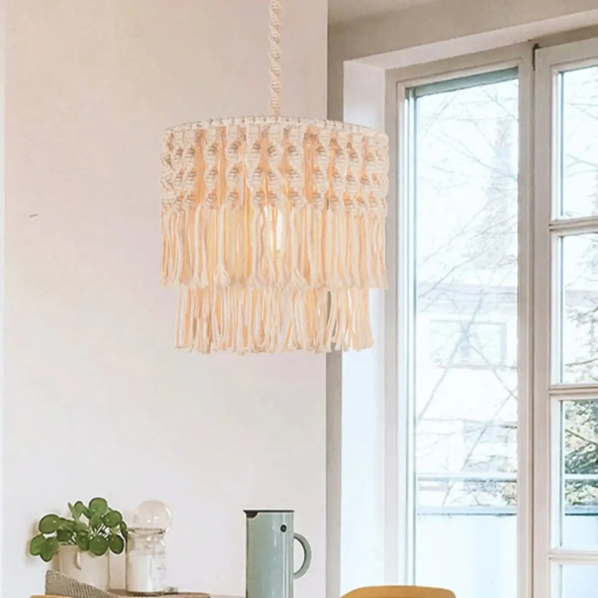 Suspension en macramé écru au style bohème, tailles S, M, L