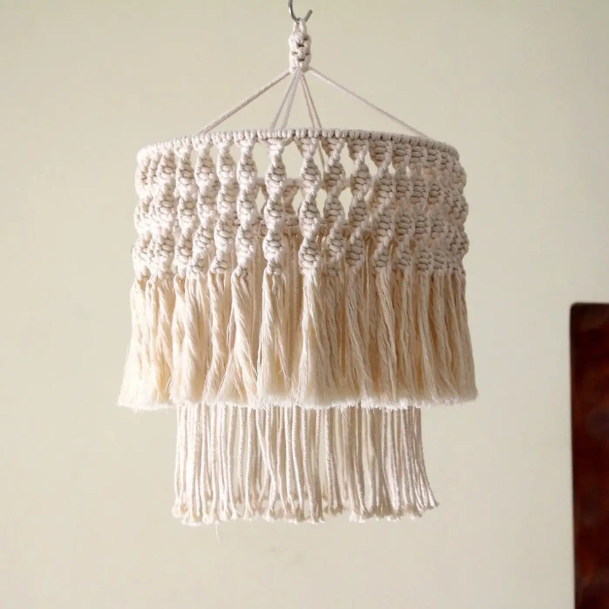 Suspension en macramé écru au style bohème, tailles S, M, L
