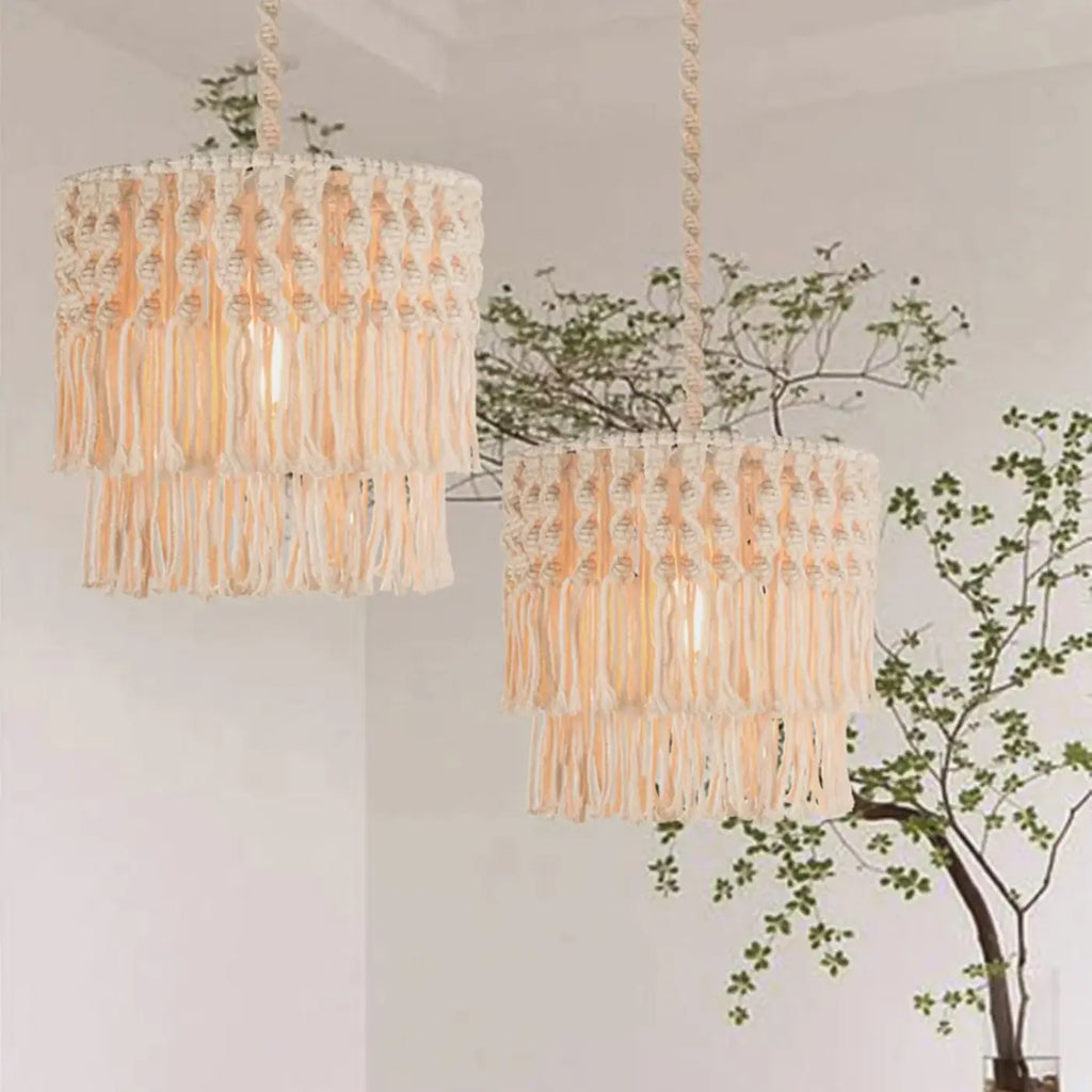 Suspension en macramé écru au style bohème, tailles S, M, L