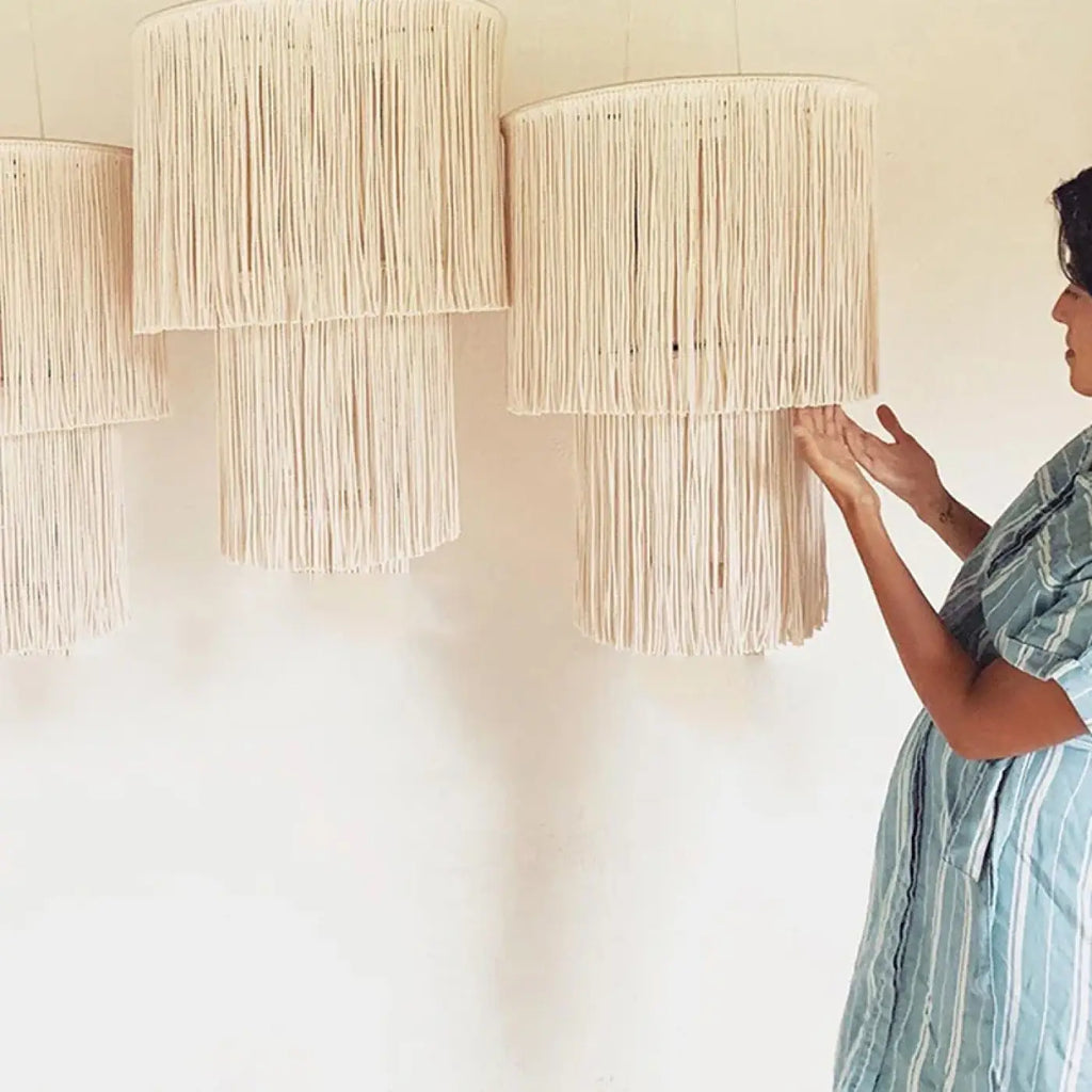 Suspension macramé à franges, coloris écru, trois modèles