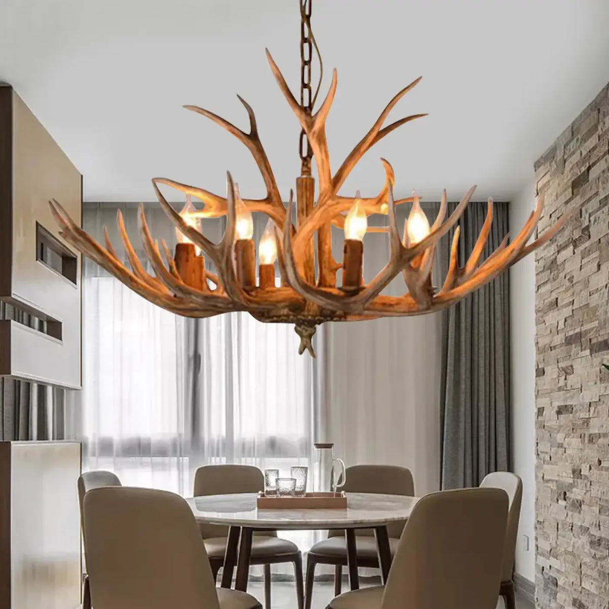 Suspension bois de cerf au style rustique et vintage