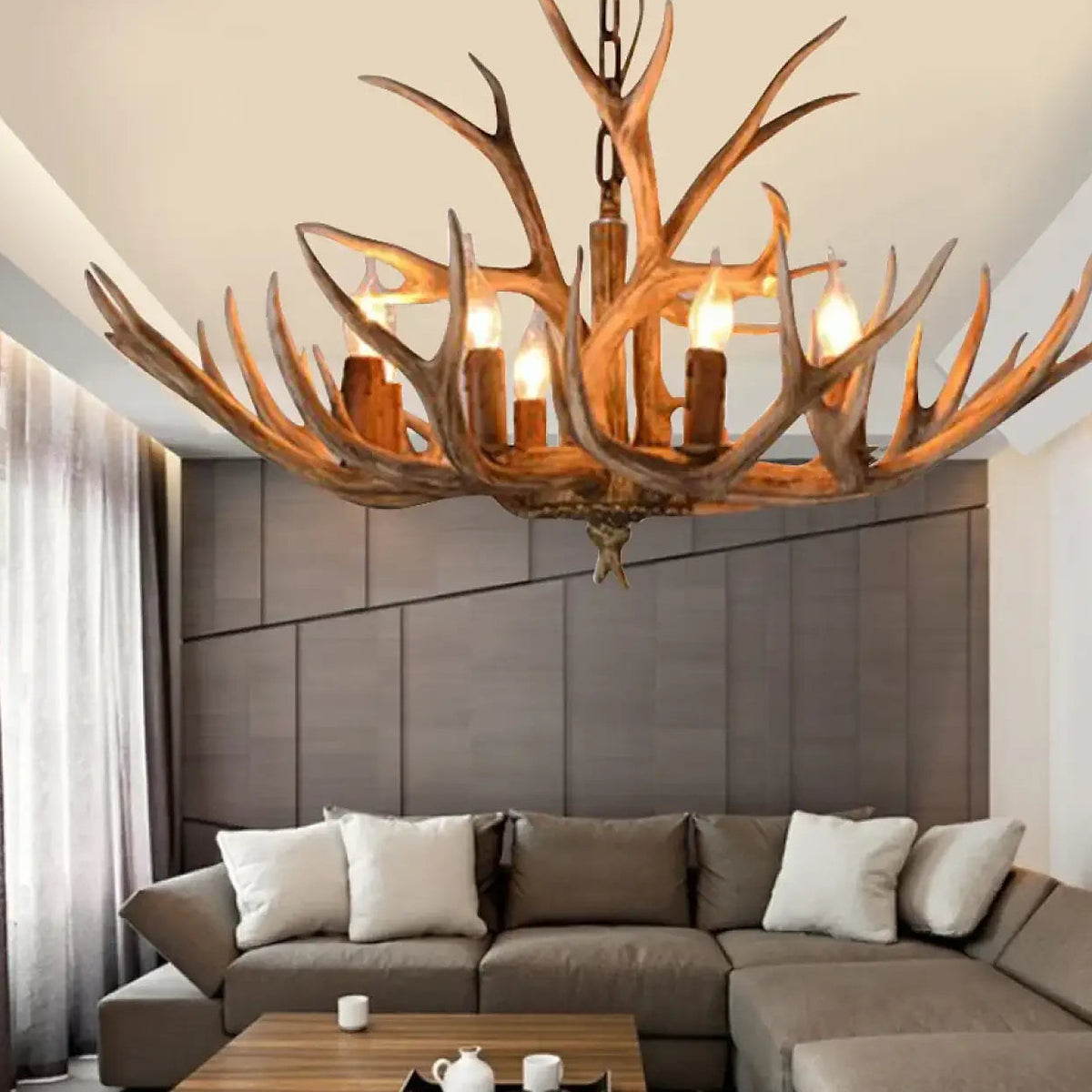 Suspension bois de cerf au style rustique et vintage