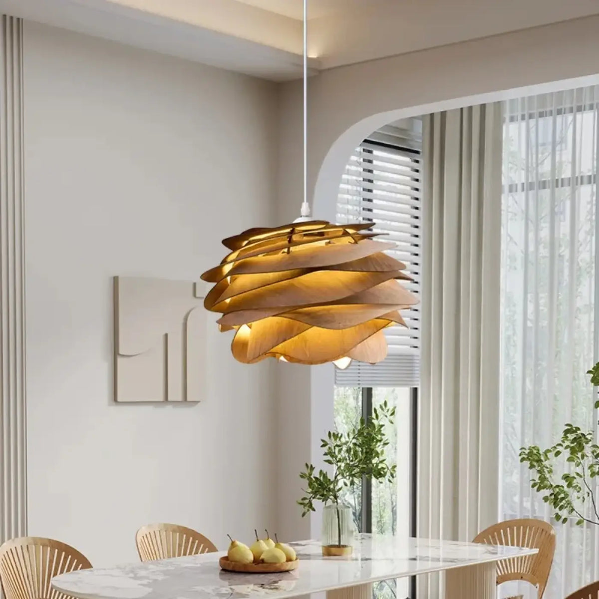 Suspension en bois en forme de rose, blanc chaud ou froid
