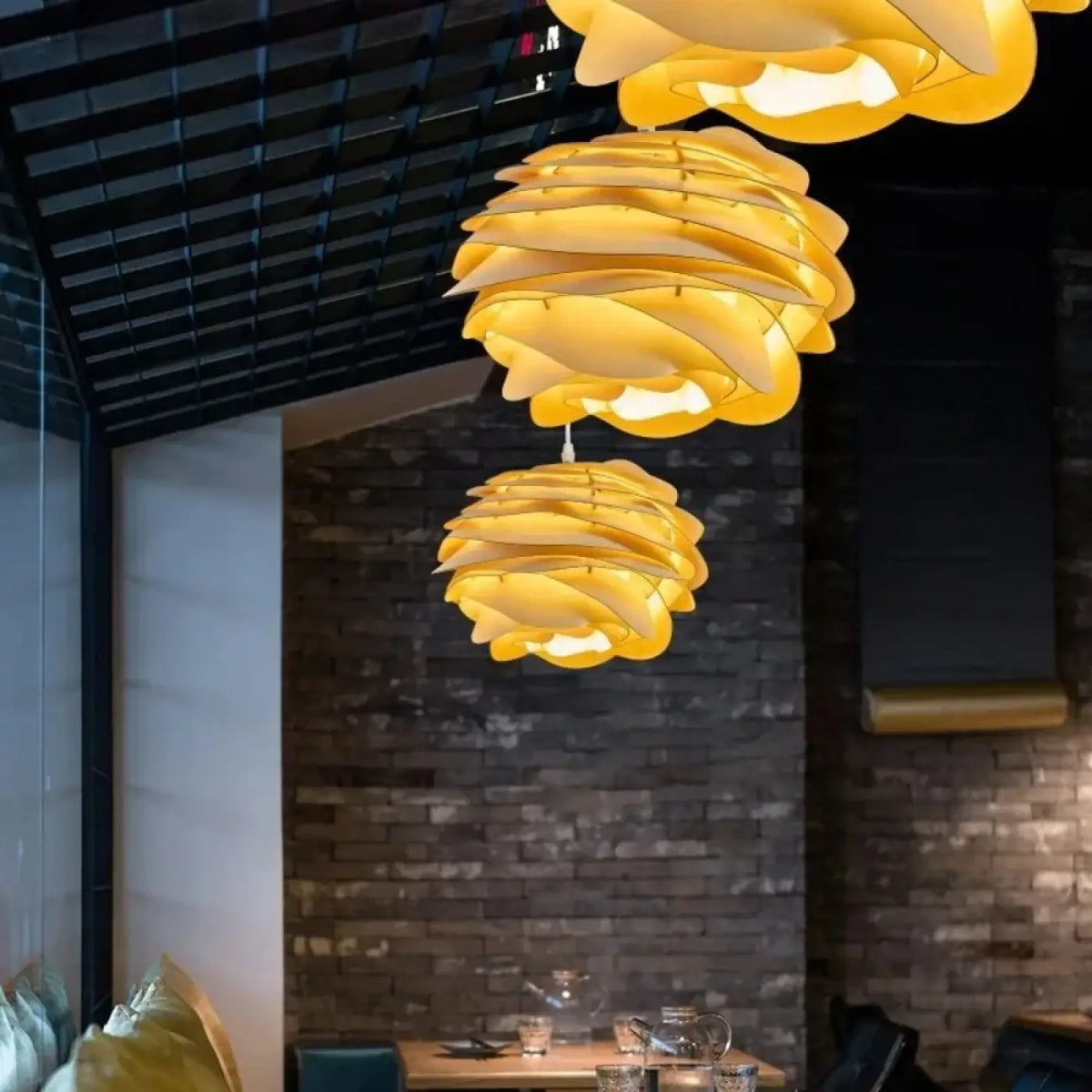 Suspension en bois en forme de rose, blanc chaud ou froid