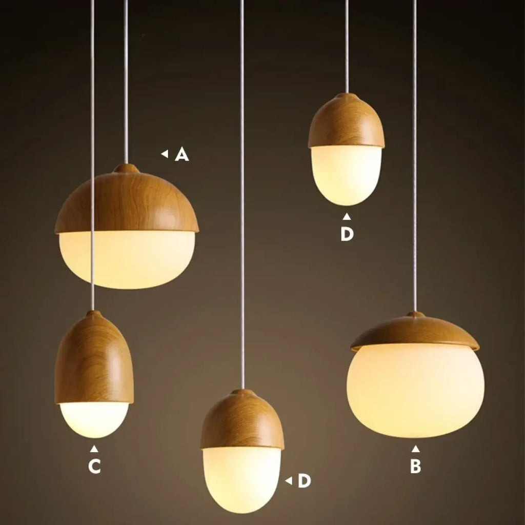 Suspension en bois à lumière blanche, quatre modèles A à D