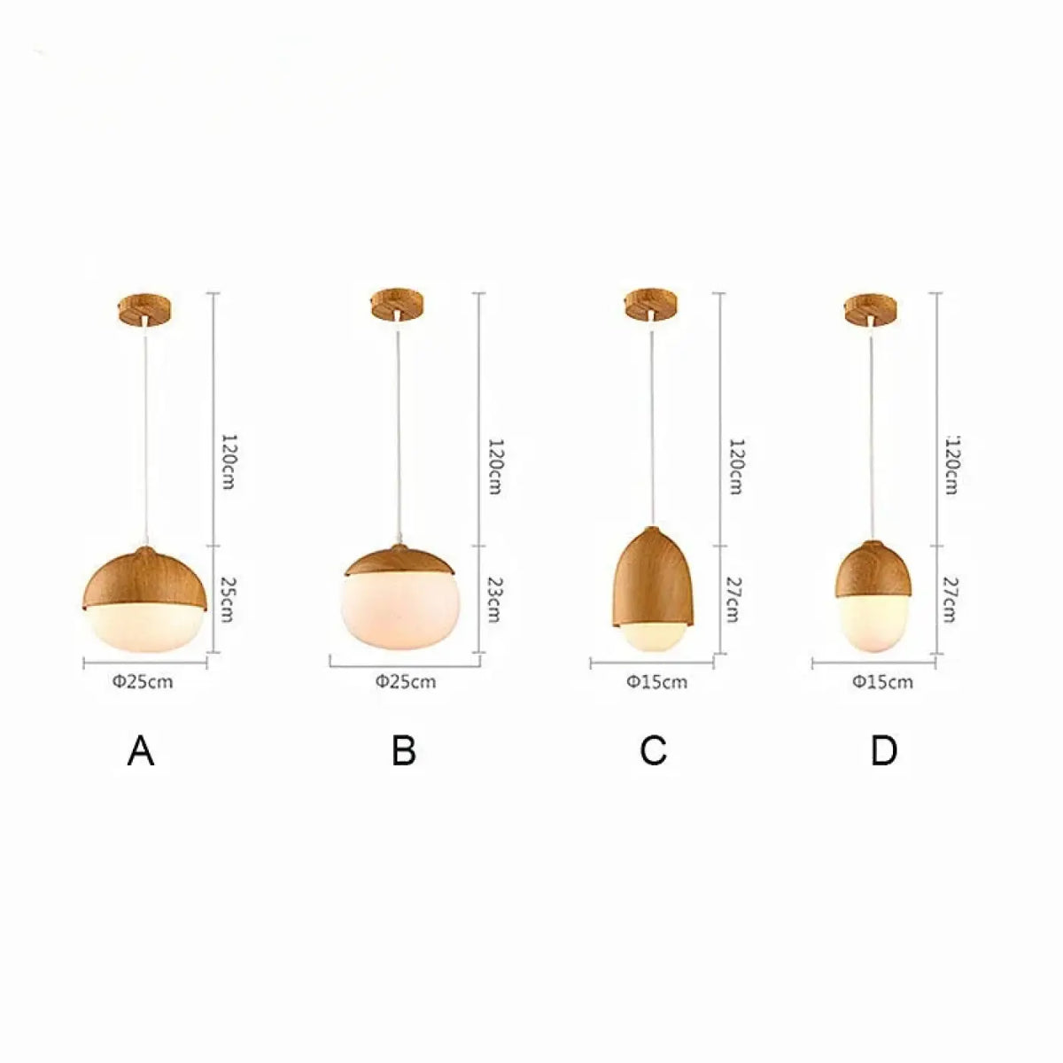 Suspension en bois à lumière blanche, quatre modèles A à D