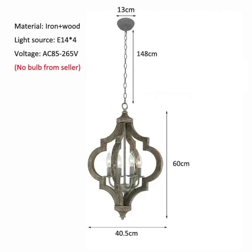 Suspension lanterne en bois et métal