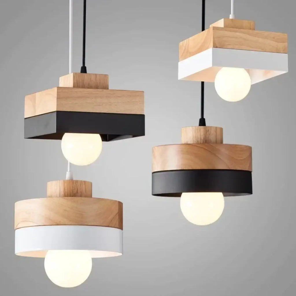 Suspension en bois épurée style nordique, noir ou blanc