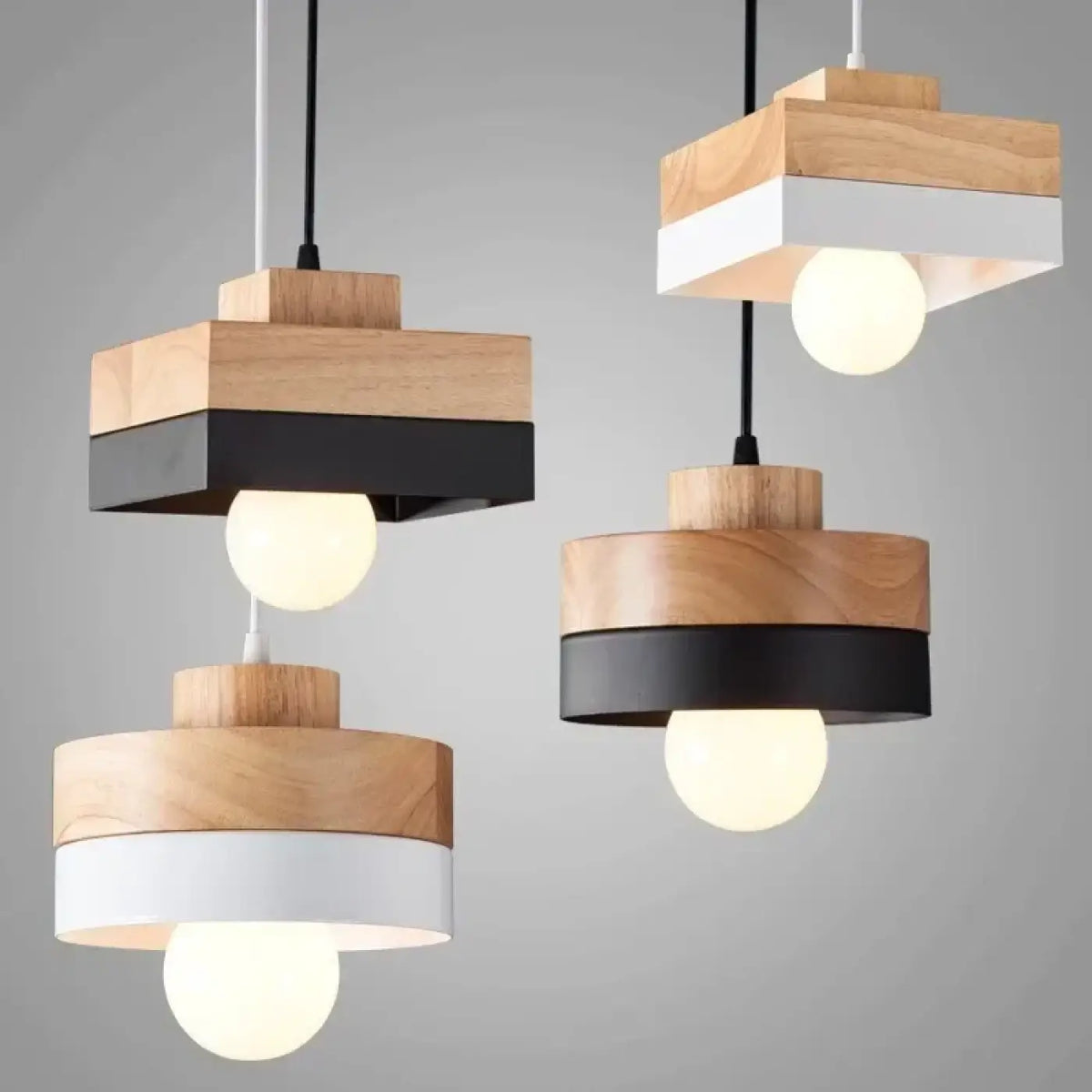 Suspension en bois épurée style nordique, noir ou blanc